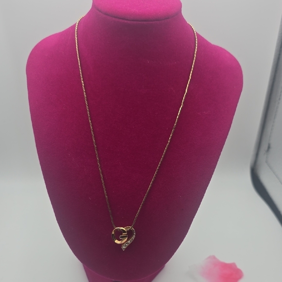 Givenchy G Gold Heart W/ Silver Rhinestones Pendant Necklace (V-G)✨️🖤✨️ - Picture 6 of 10
